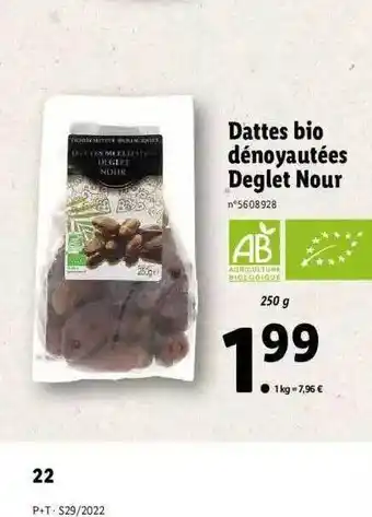 Lidl Dattes Bio Dénoyautées Deglet Nour offre