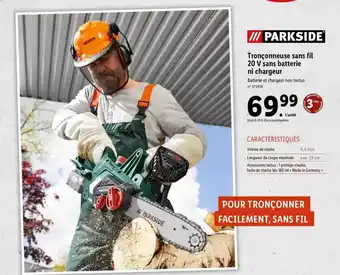 Lidl Tronçonneuse Sans Fil 20 V Sans Batterie Ni Chargeur Parkside offre