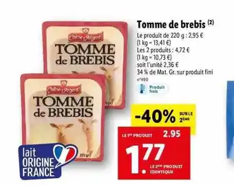 Lidl Tomme De Brebis offre