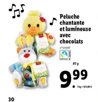 Lidl Peluche chantante et lumineuse avec chocolats offre