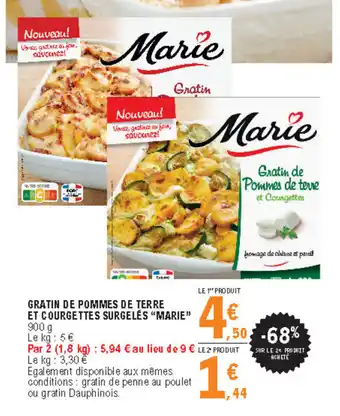 E.Leclerc Gratin de pommes de terre et courgettes surgelés "marie" offre