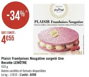 Géant Casino Lenôtre plaisir framboises nougatine surgelé une recette offre