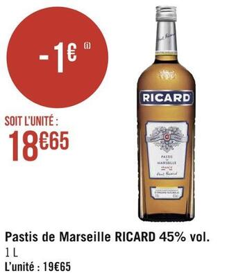 Géant Casino Ricard pastis de marseille 45% vol. offre