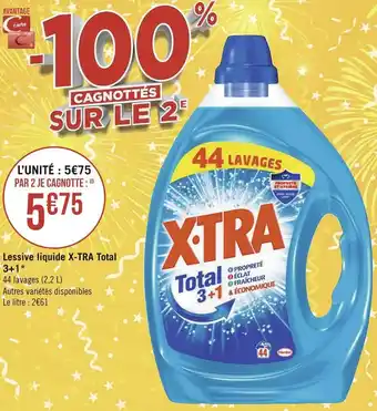Géant Casino X-tra lessive liquide total 3+1* offre