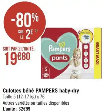 Géant Casino Pampers culottes bébé baby-dry offre