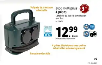 Lidl Bloc multiprise 4 prises offre