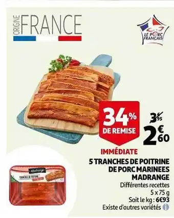 Auchan 5 Tranches De Poitrine De Prc Marinées Madrange 34% De Remise Immédiate offre