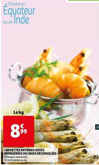 Auchan Crevettes Entières Cuites Réfrigérées Ou Crues Décongelées offre