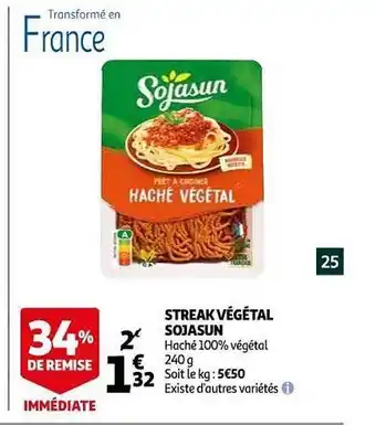Auchan Streak Végétal Sojasun 34% De Remise Immédiate offre
