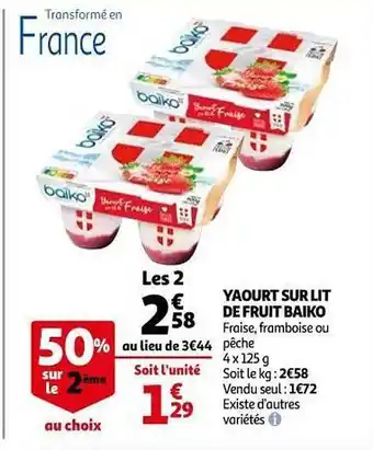 Auchan Yaourt Sur Lit De Fruit Baiko 50% Sur Le 2ème Au Choix offre