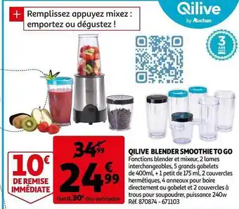 Auchan Qilive Blender Smoothie To Go offre