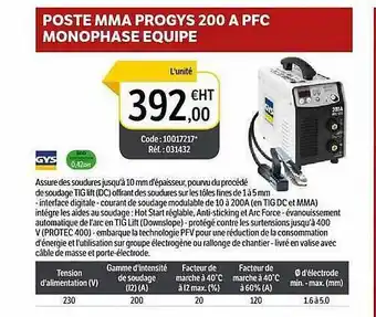 DomPro Poste Mma Progys 200 A Pfc Monophase équipé offre