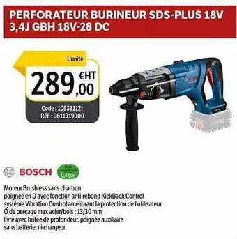 DomPro Perforateur Burineur Sds-plus 18v 3.4j Gbh 18v-28 Dc Bosch offre