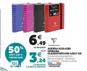 Hyper U Aganda Scolaire Iderama Clairefontaine 12x17 Cm offre