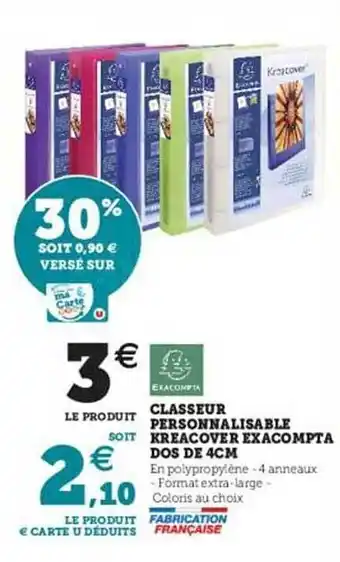 Hyper U Classeur Personnalisble Kreacover Exacompta Dos De 4 Cm offre