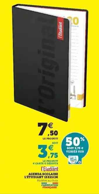 Hyper U Agenda Scolaire L'étudiant 15x21cm offre