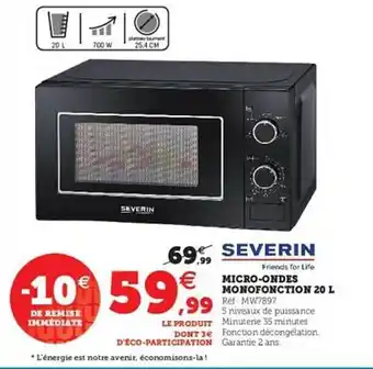 Hyper U Micro-ondes Monofonction 20l Severin offre