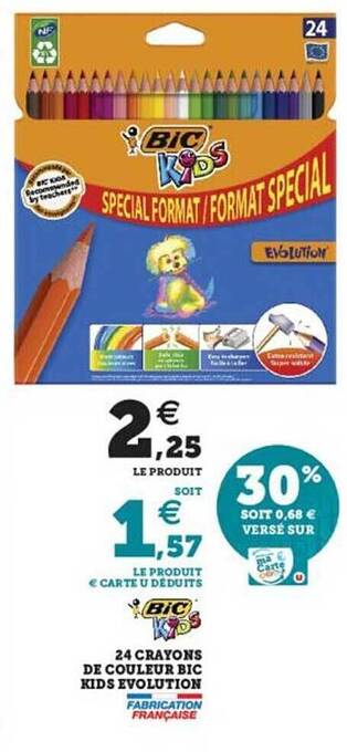 Hyper U 24 Crayons De Couleur Bic Kids évolution offre