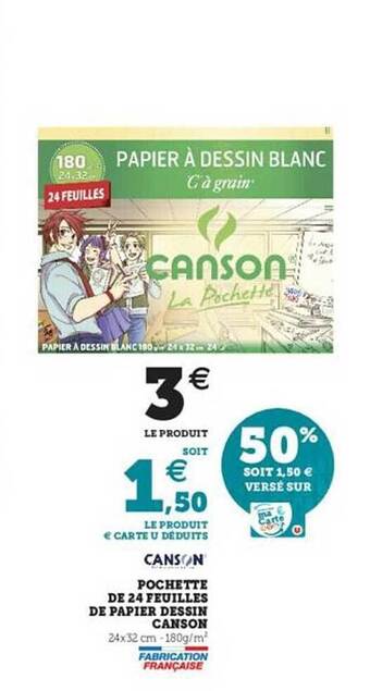 Hyper U Pochette De 24 Feuilles De Papier Dessin Canson offre