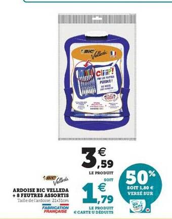Hyper U Ardoise Bic Velleda + 8 Feutres Assortis offre
