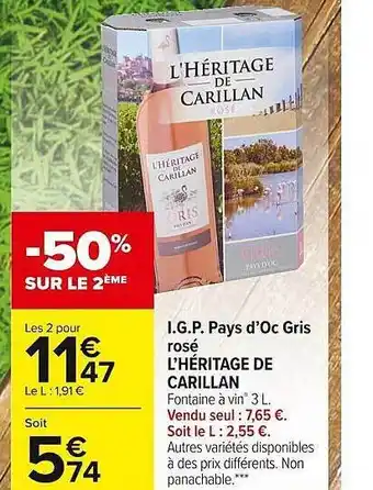 Carrefour Market I.g.p. Pays D'oc Gris Rosé L'héritage De Carillan offre