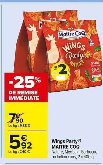 Carrefour Market Wings Party Maître Coq offre