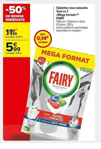 Carrefour Market Tablettes Lave-vaisselle Tout En 1 «mega Format» Fairy offre