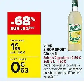 Carrefour Market Sirop Sirop Sport Citron 1l offre