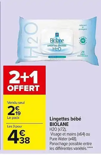 Carrefour Market Lingettes Bébé Biolane offre