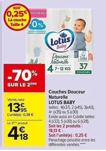 Carrefour Market Couches Douceur Naturelle Lotus Baby offre