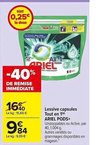 Carrefour Market Lessive Capsules Tout En 1 Ariel Pods+ offre