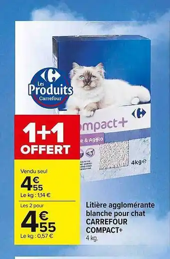 Carrefour Market Litière Agglomérante Blanche Pour Chat Carrefour Compact+ offre