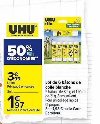 Carrefour Market Lot De 6 Bâtons De Colle Blanche offre