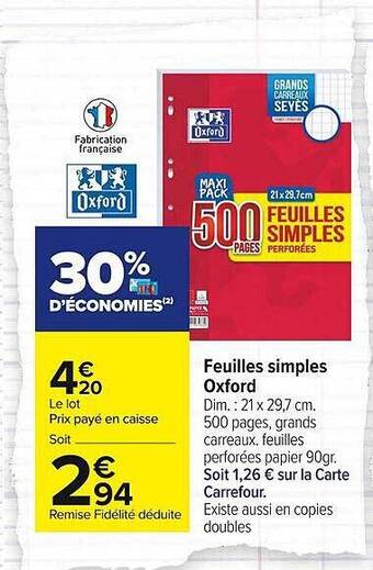 Carrefour Market Feuilles Simples Oxford offre