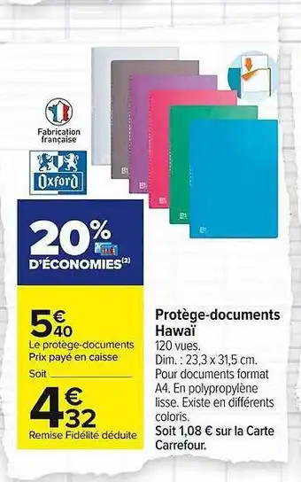 Carrefour Market Protège-documents Hawaï Oxford offre