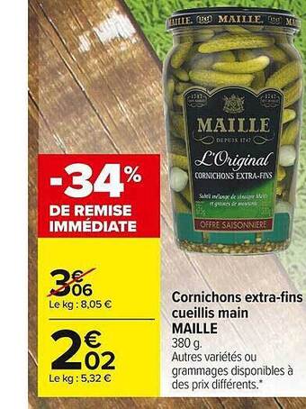 Carrefour Market Cornichons Extra-fins Cueillis Main Maille offre