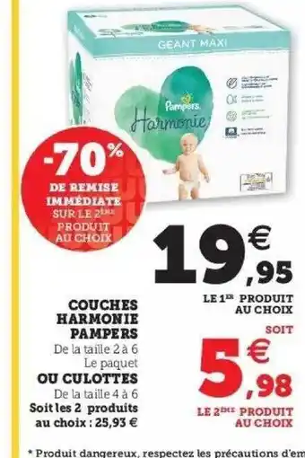 Hyper U Couches Harmonie Pampers Ou Culottes offre