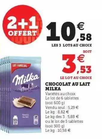 Hyper U Chocolat Au Lait Milka offre