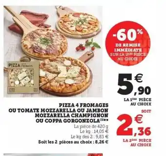 Super U Pizza 4 Fromages Ou Tomates Mozzarella Ou Jambon Mozzarella Champignon Ou Coppa Gorgonzola offre