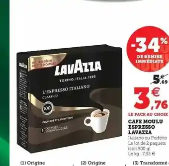 Super U Café Moulu Espresso Lavazza offre