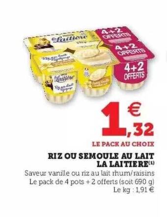 Super U Riz Ou Semoule Au Lait La Laitière offre