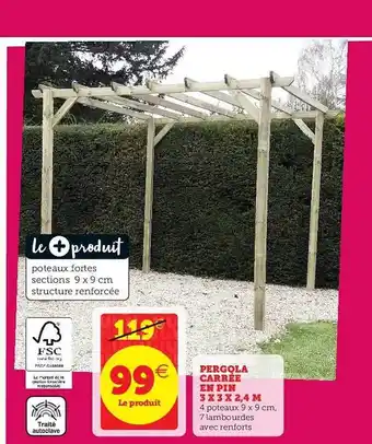 Hyper U Pergola Carrée En Pin 3 X 3 X 2,4 M offre