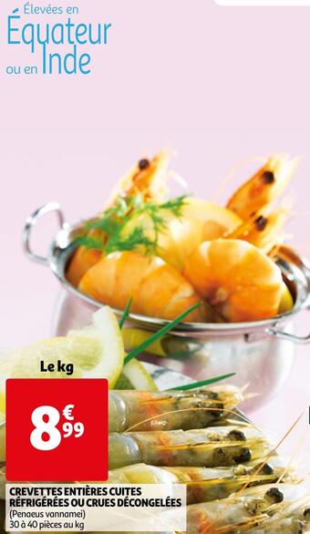 Auchan Crevettes entières cuites réfrigérées ou crues décongelées offre