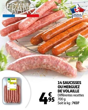 Auchan 14 saucisses ou merguez de volaille offre