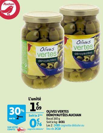 Auchan Auchan olives vertes dénoyautées offre