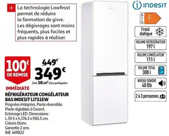 Auchan Indesit réfrigérateur congélateur bas li7s1ew offre
