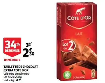 Auchan Cote d'or tablette de chocolat extra offre