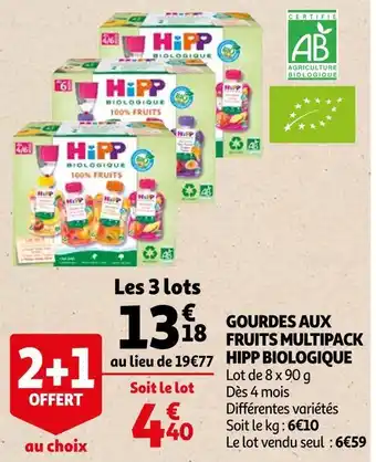 Auchan Hipp biologique gourdes aux fruits multipack offre