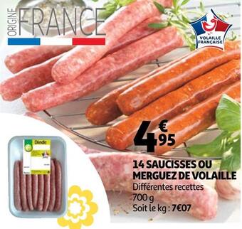 Auchan 14 saucisses ou merguez de volaille offre