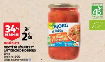 Auchan Bjorg mijoté de légumes et lait de coco bio offre